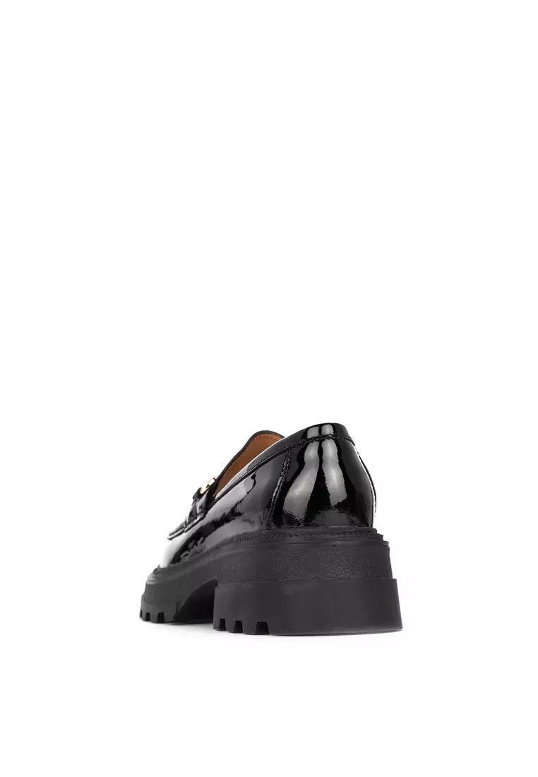 Buy Bristol Shoes Francine Black Patent Lug Sole Loafer With Buckles