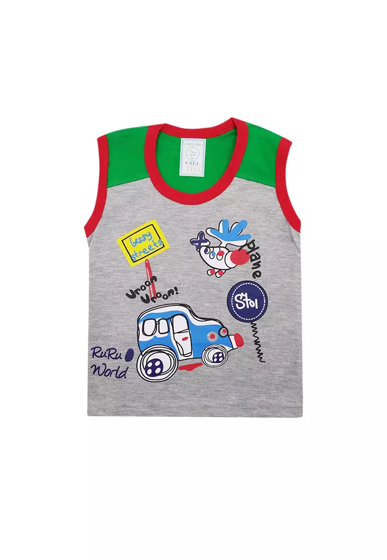 Skabe Pakaian Bayi Anak Laki Laki Baju Singlet Motif Vroom Vroom Setelan Celana Jeans All Size Warna Tua Usia 6 Bulan Hingga 12 Bulan 2982 Wakakids Waka Kids