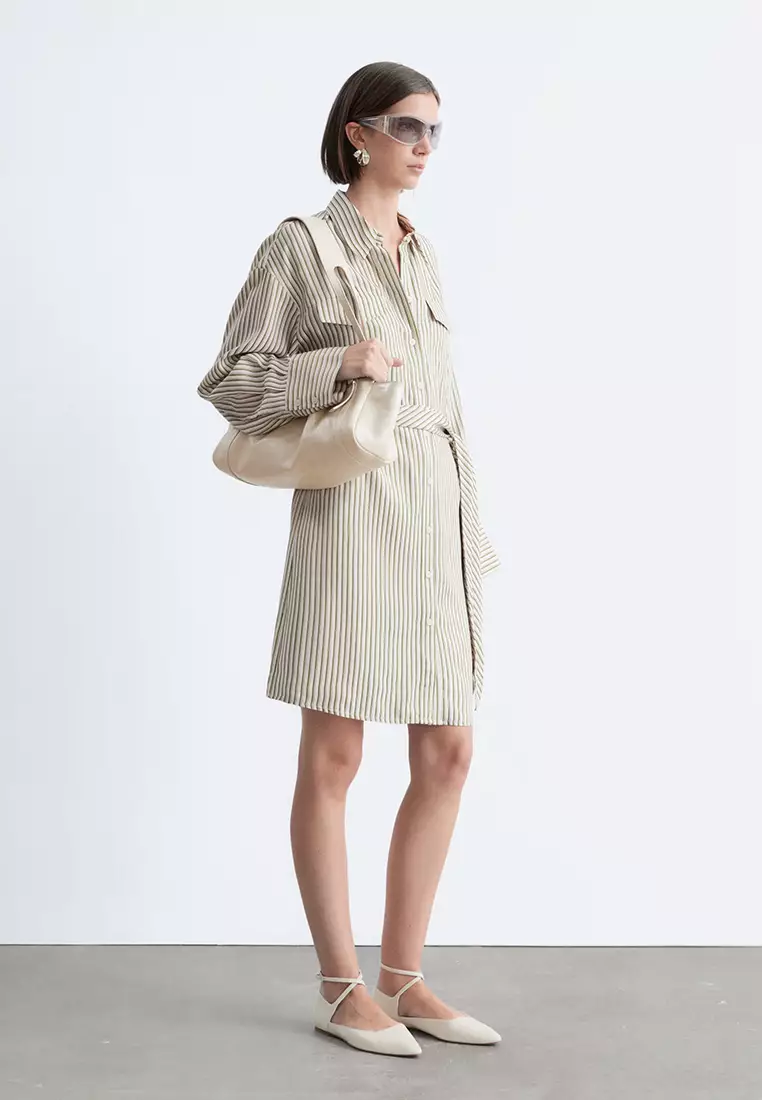 Tie-Belt Mini Shirt Dress