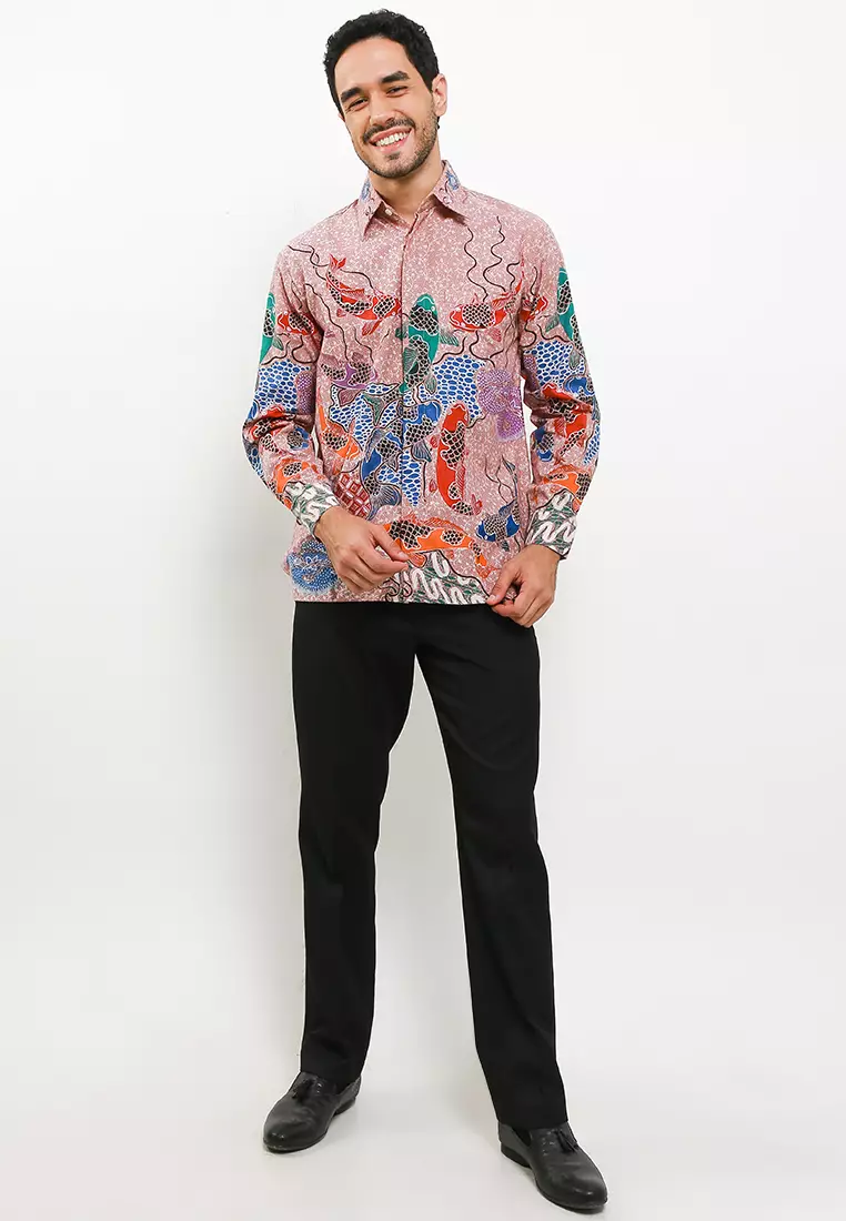 Ikan Koi Kemeja Batik Tulis Premium Pria Casual Modern Lengan Panjang