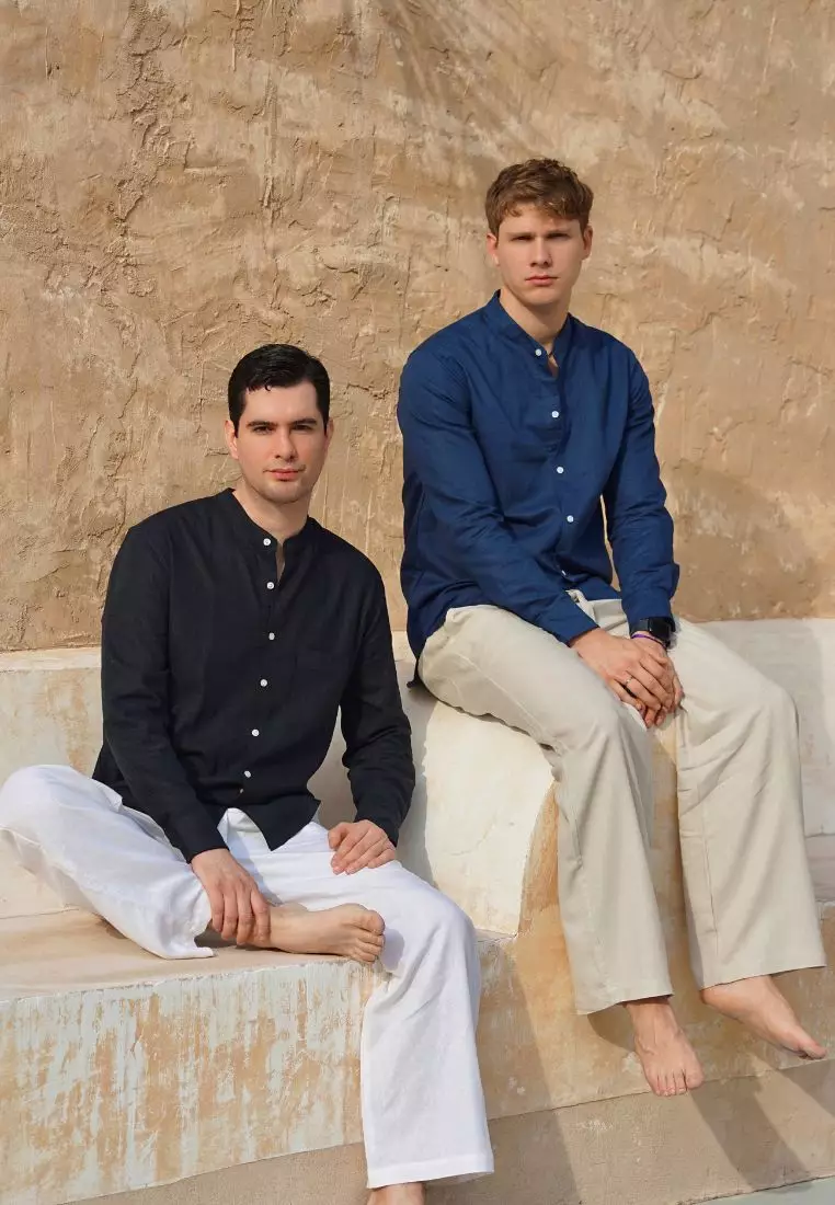 Black Sea Kemeja Linen Lengan Panjang Pria Hitam | Linen Long Sleeve Shirt Men Black