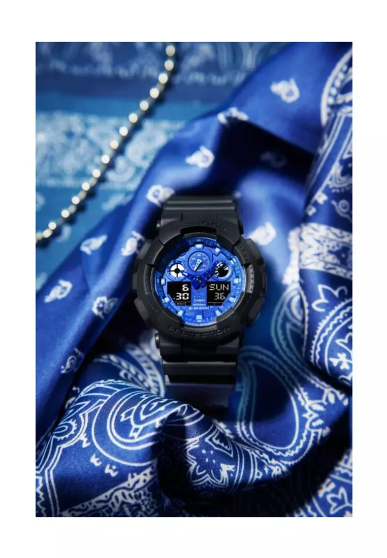 Men's Analog-Digital Watch GA-100BP-1A Black Resin with Blue dial Sport Watch