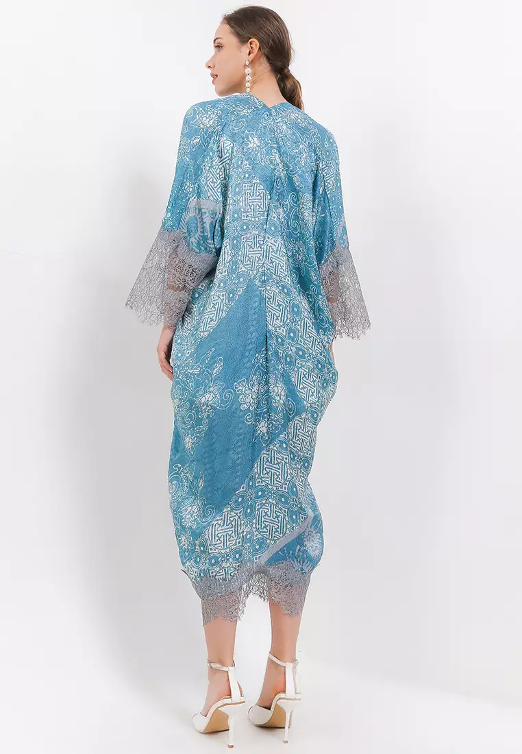 Rizqina Dress Batik Humaira1 Biru Tosca / Batik Viscose / Batik Viscose Wanita