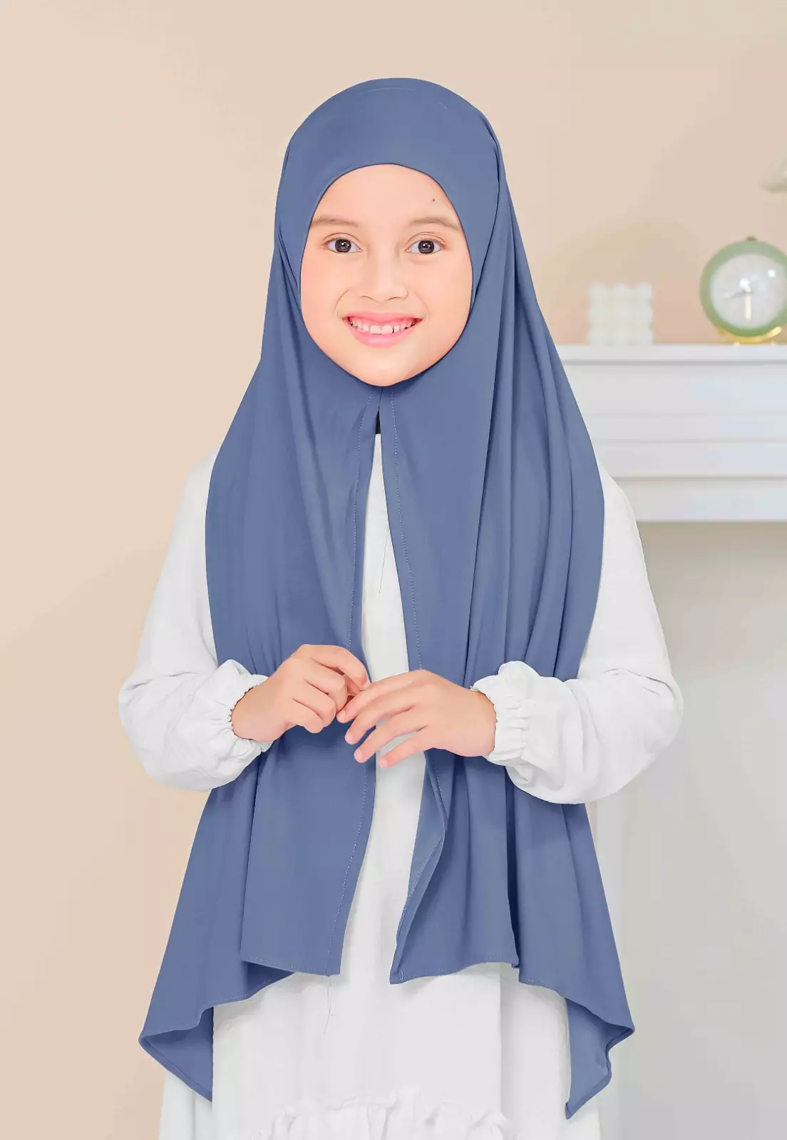 Cotton Bee - Calla Oval Instan | Hijab Pashmina Instan Anak - Faded Denim