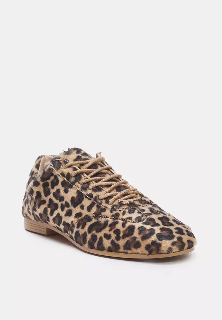Multi-Colored Suede Leopard Print Lace-Up Women's Sneakers Takss25Sn00060