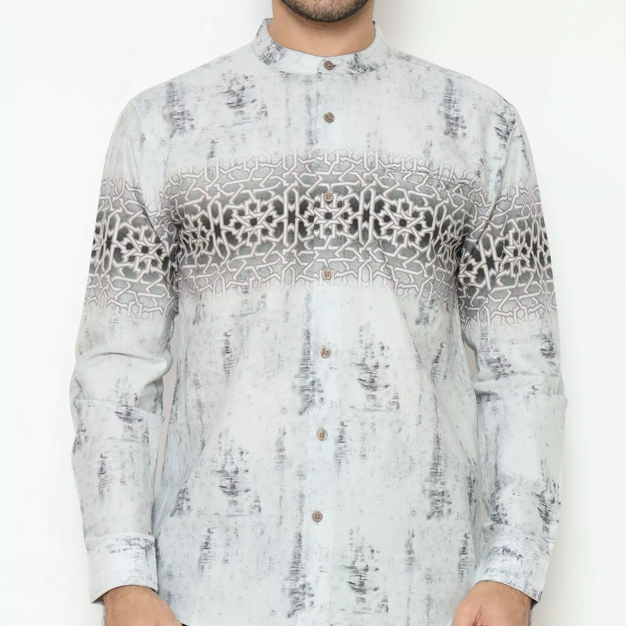 AMK Kemeja Koko Printing Pria Lengan Panjang KK Zayed L/s Grey