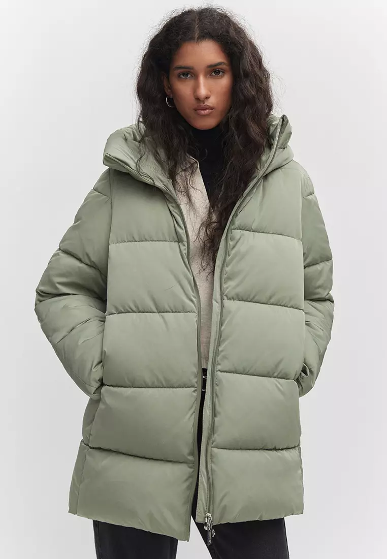 Women mango hood quilted coat clearance