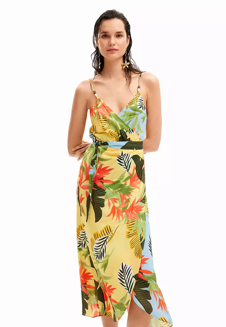 Desigual Woman Tropical wrap midi dress.