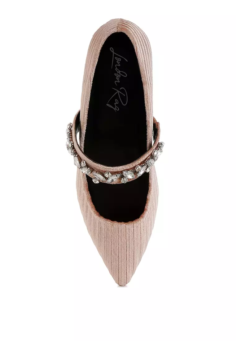 Bros Berlian Imitasi Balerina Beludru Warna Beige