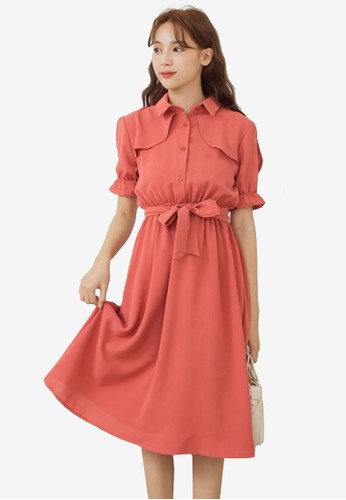 Jual Eyescream Open Shoulder Ruched Sleeve Shirt Dress Original Zalora Indonesia