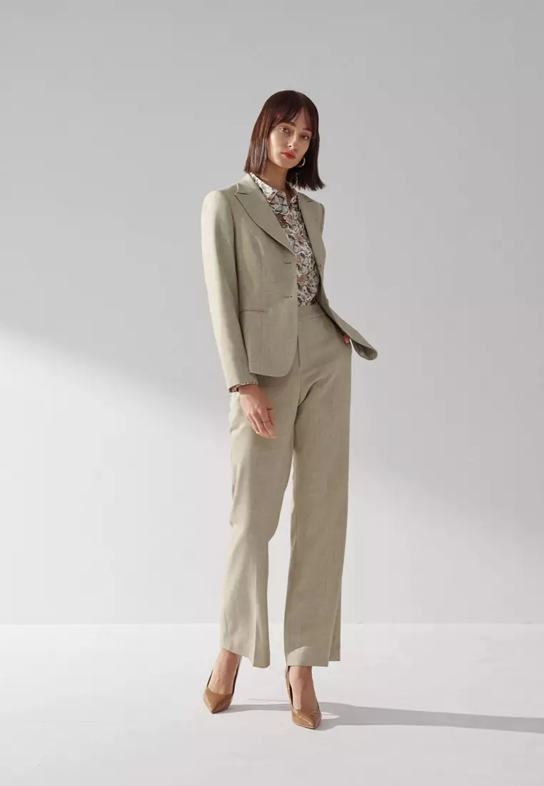 淺抹茶色直筒版西裝褲
