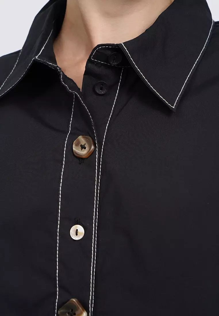 Fancy Button Long Sleeve Blouse BLACK