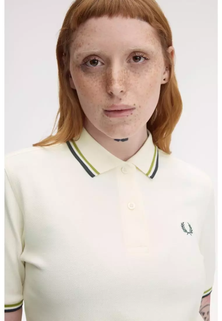 Fred Perry G3600 Twin Tipped Fred Perry Shirt (Ecru / Tennis Ball Yellow / Anchor Grey)