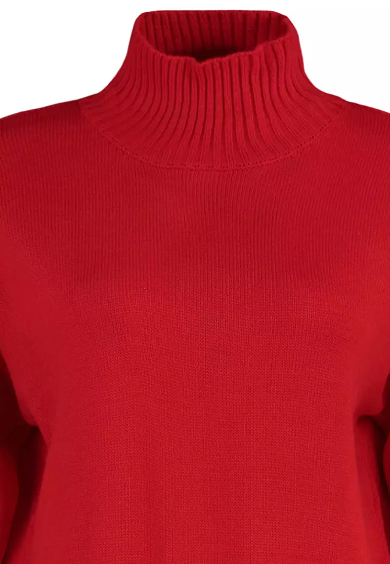 Buy Trendyol Plus Size Red Turtleneck Off Shoulder Knitwear