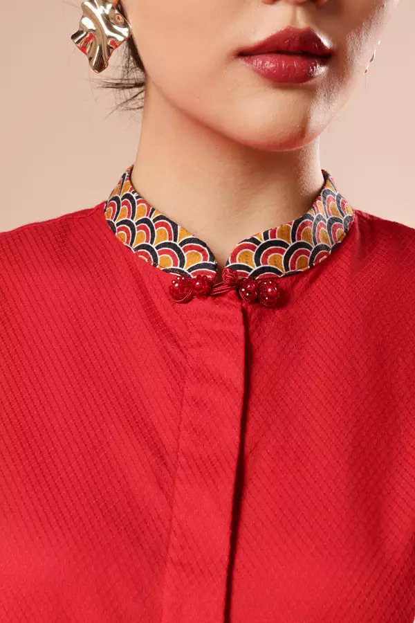 MINIMAL x Melvee - Genji - Printed Tulip Sleeve Top - Red