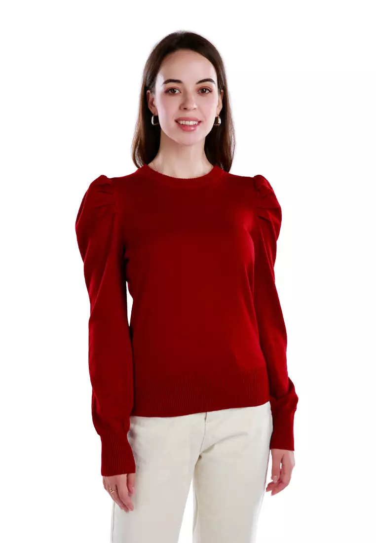 Puff Sleeve Sweater in Burgundy