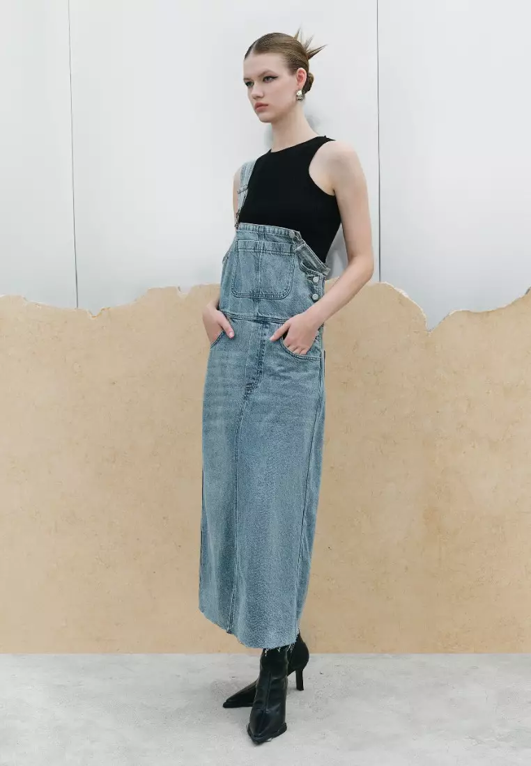 Tall denim pinafore outlet dress