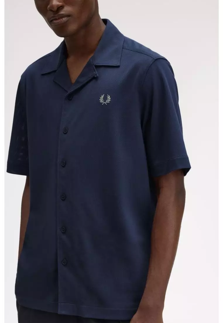 Fred Perry M1745 Compress Mesh Revere Collar Shirt (Dark Airforce)
