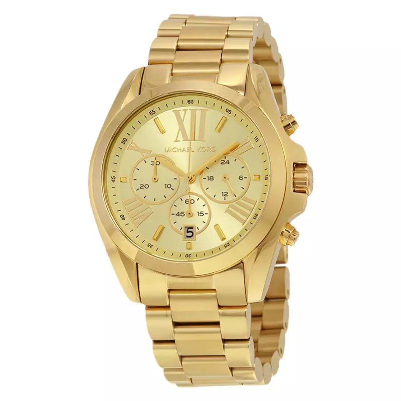 Jam Tangan Wanita Michael Kors MK5605 Bradshaw Chronograph Champagne Dial Gold Bracelet Watch