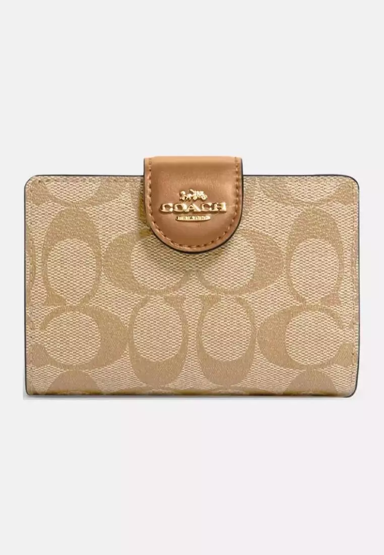 Jual Coach Coach Medium Corner Zip Wallet In Signature Canvas Lt Khaki ...