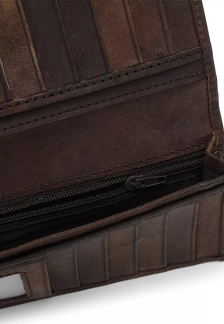 Genuine Leather RFID Long Wallet - Brown