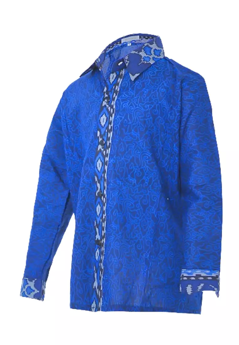 Lucas Kemeja Formal Batik Anak Laki-laki Lengan Panjang Motif Mega Mendung Kids Traditional Shirt Material Cotton ORIGINAL - Blue