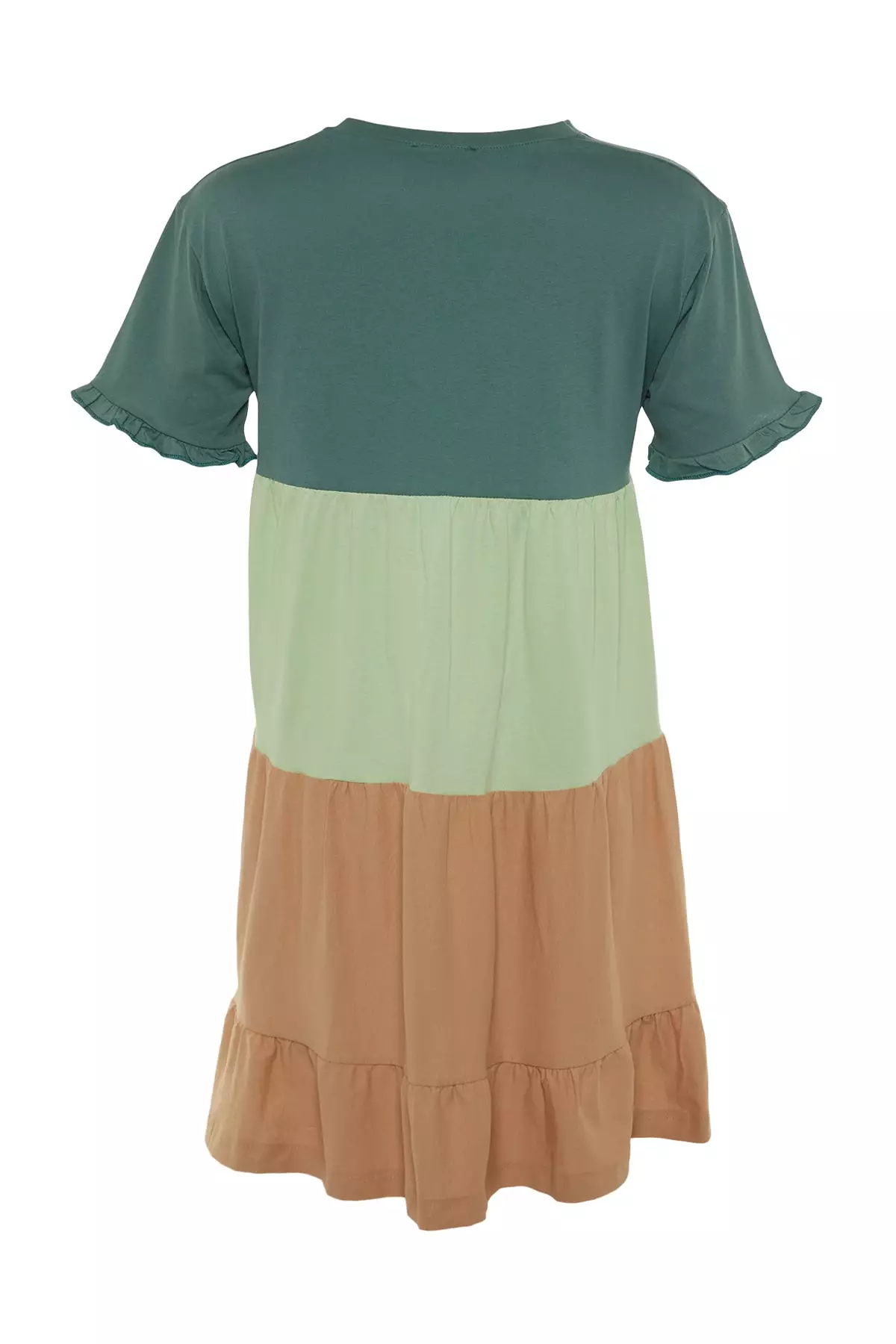 Green 1% Cotton Color Blocked Shift/Plain Mini Knitted Dress Twoss2El1638