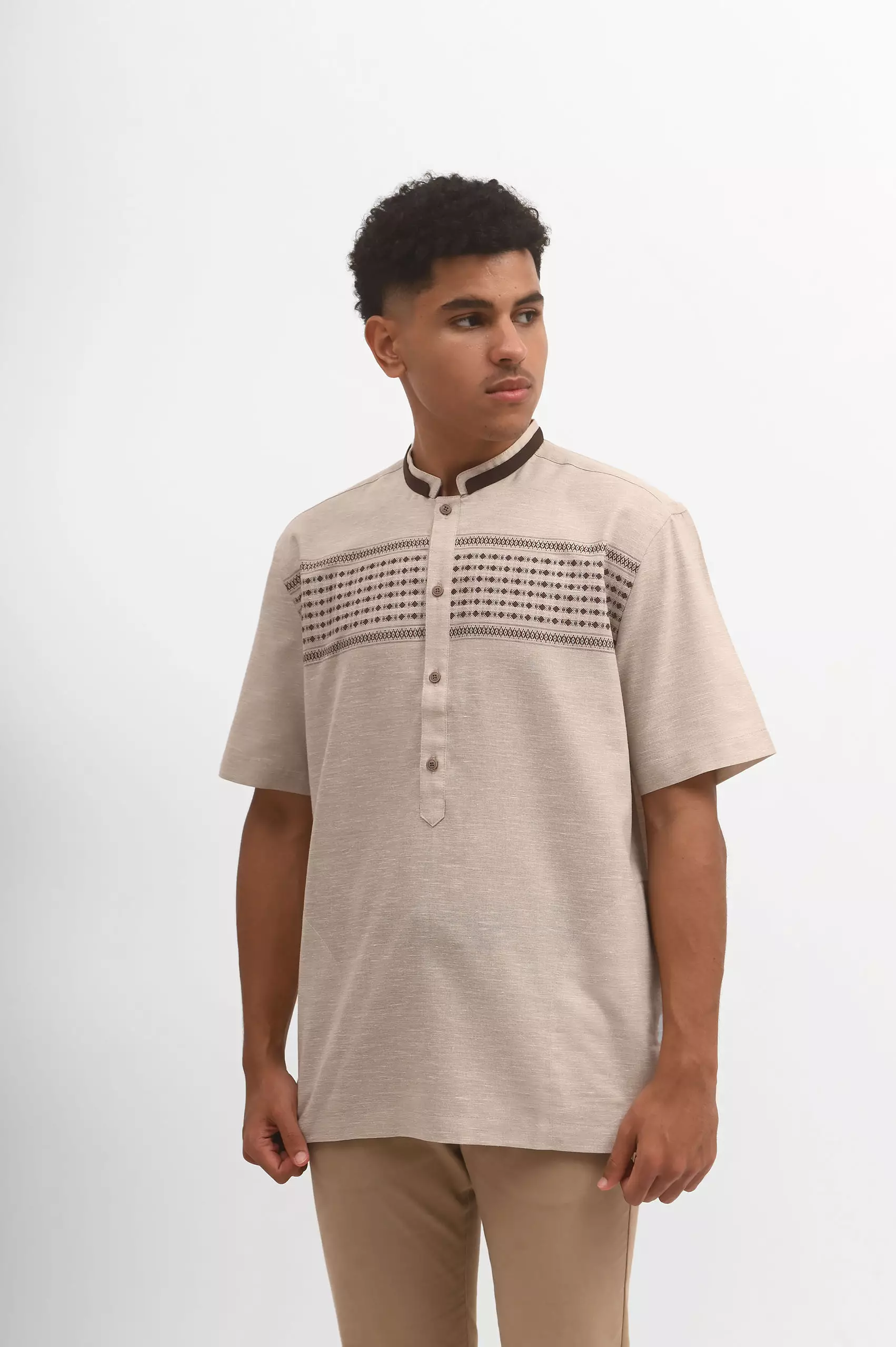 MANZONE Kemeja Koko Pria Lengan Pendek SALMAN - Olive