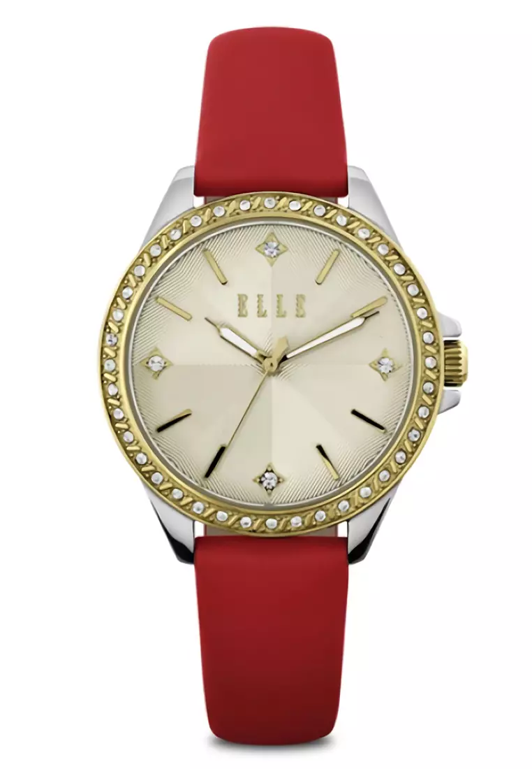 Elle - Jam Tangan Fashion Wanita - Gold - Red Leather Strap - EL20396S03C
