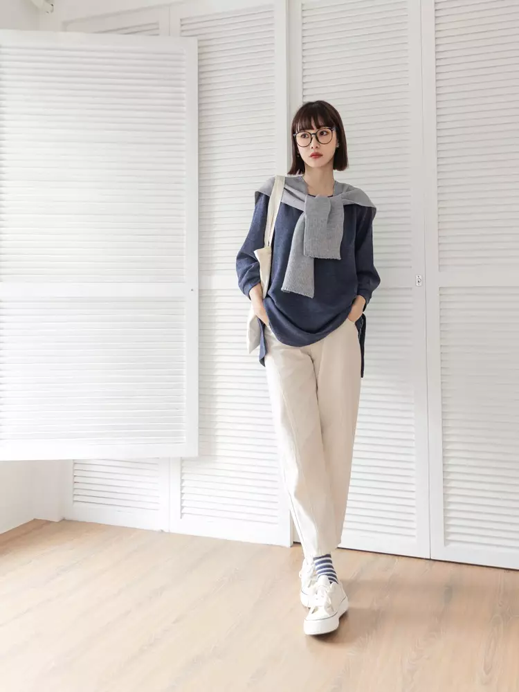 Mock Two-Piece Striped Spliced Hem 3/4 Sleeve Top [AB9202]