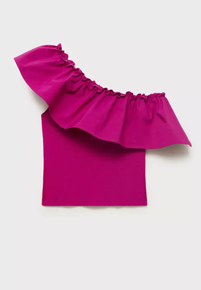 Asymmetrical Top In Combined Fabric