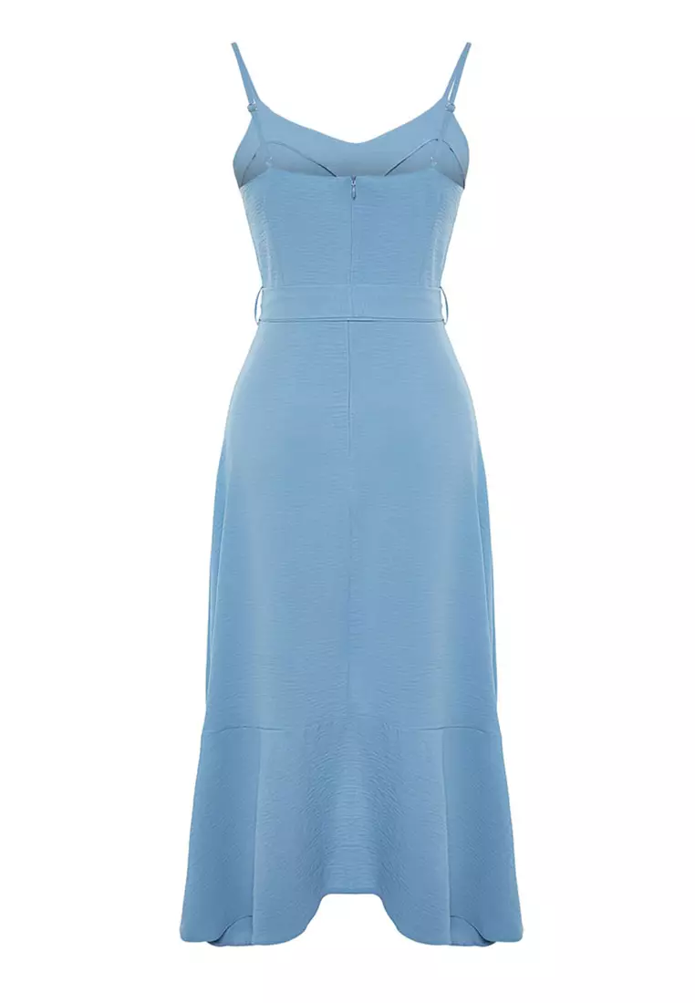 Belted Midi Ruffle Dress