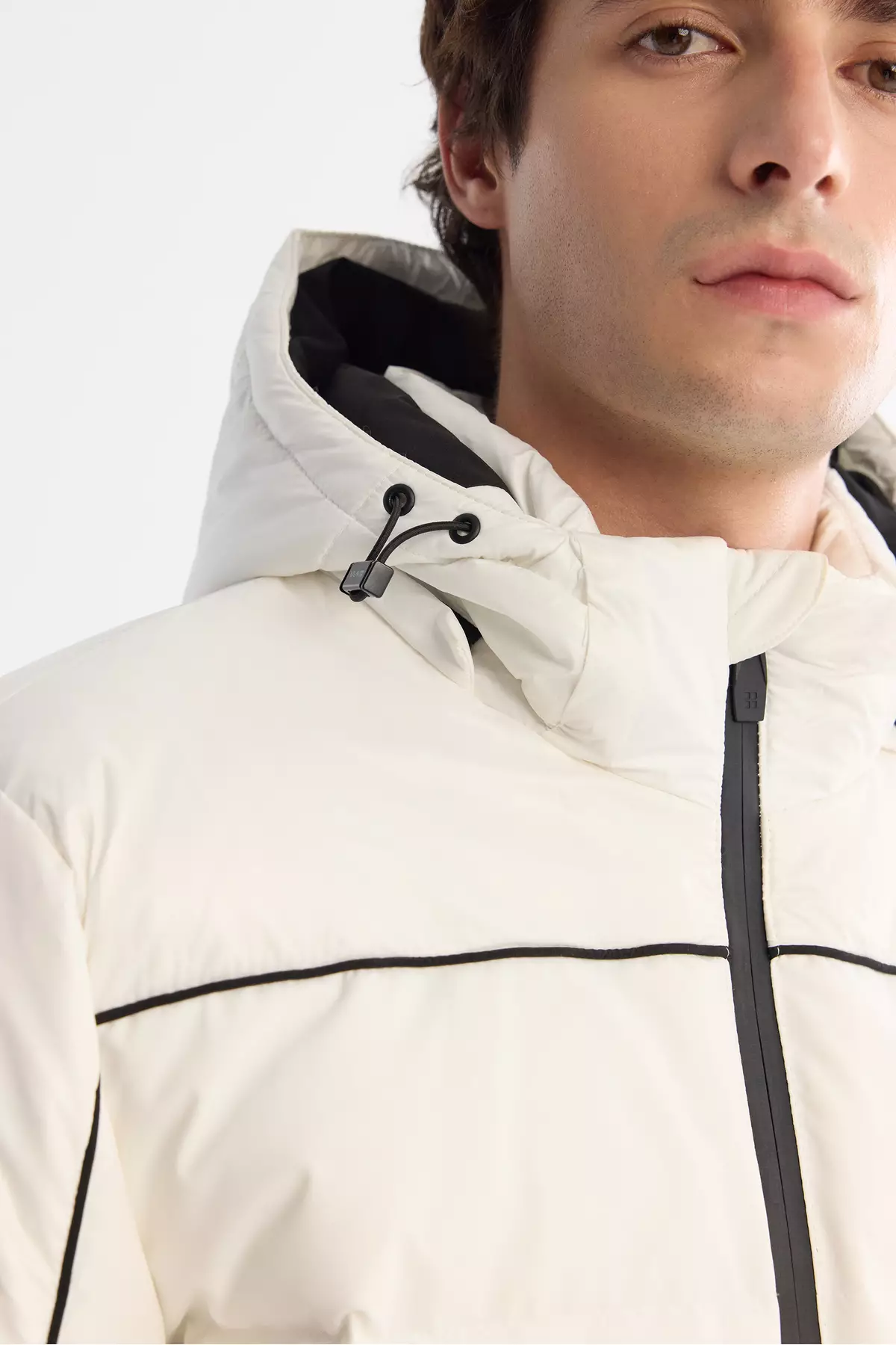 Men'S White Hooded Water Repellent Windproof Goose Down Puffer Comfort Fit Ski Jacket A42Y6012