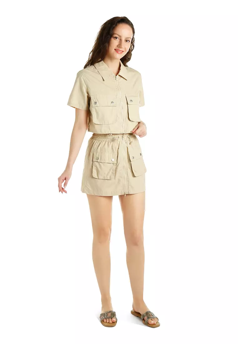 Flap Pocket Poplin Cargo Jacket in Cream