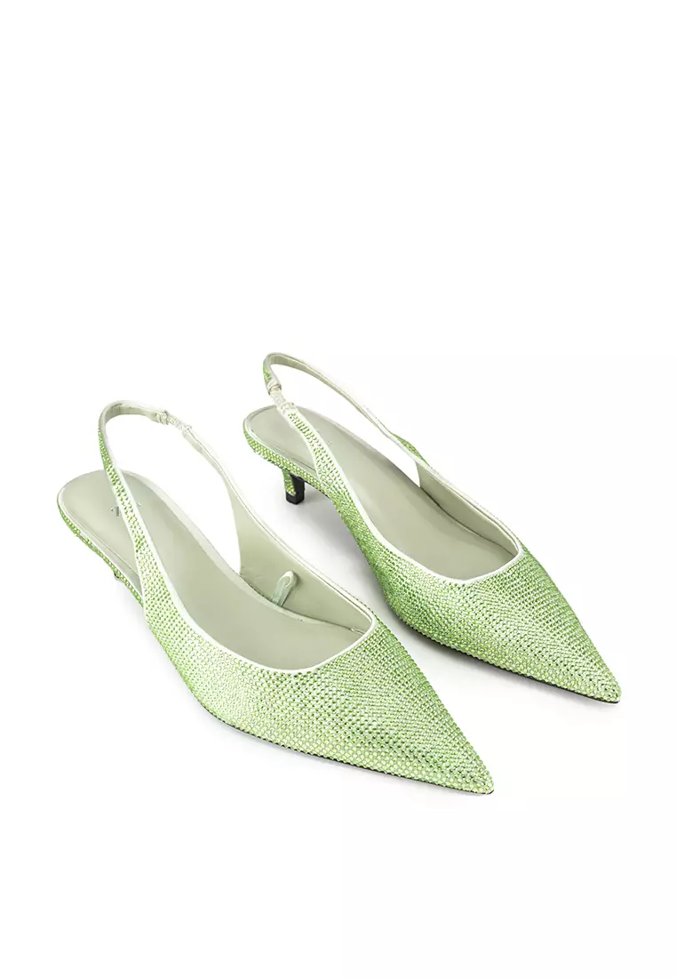 Slingback Kitten Heels With Rhinestones