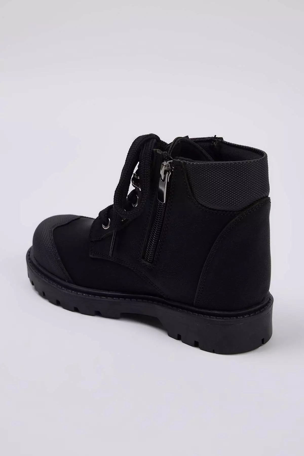 Black Zippered And Laced Big Boys Kids Boots Takeaw26Bo00006