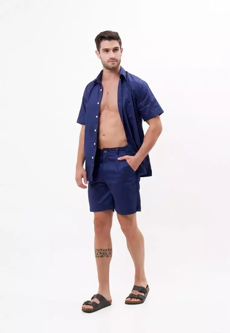 Luca Kemeja Pendek Pria Katun Organik Navy | Organic Cotton Short Sleeves Shirt Men Navy