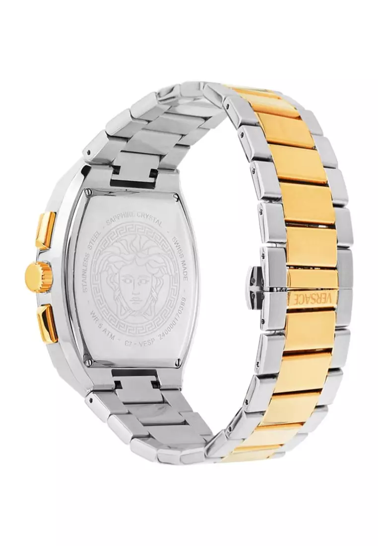 Versace Sporty Tonneau Greca Two Tone Stainless Steel Analog Quartz Watch For Men VESP00524