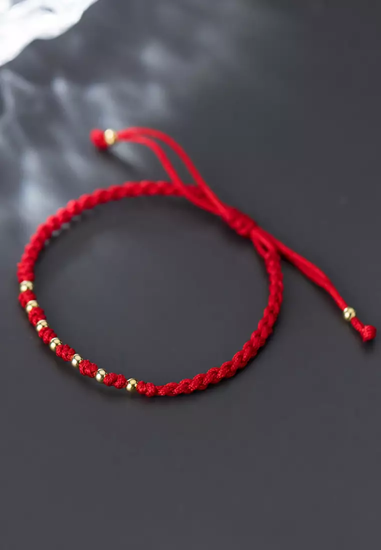 925 Silver Beads x Red Thread Lucky Bracelet JW AR-S3342