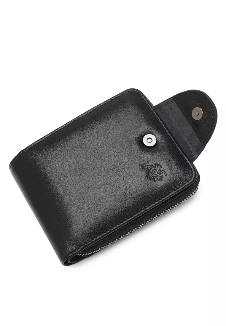 Men's Genuine Leather Zipper Wallet - Black