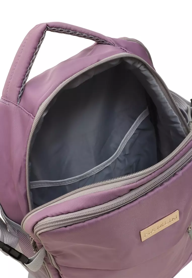 Afra Tas Ransel Wanita Motif Polos Casual Backpack Multifunction Large Compartment Material Nylon ORIGINAL - Purple