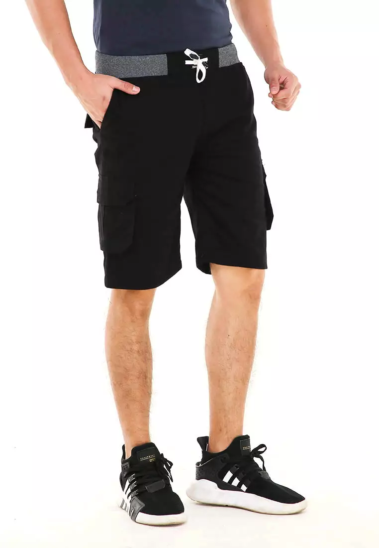 Rishham Celana Pendek Cargo Pria Button Pockets Sporty Short Pants Material Cotton ORIGINAL - Black