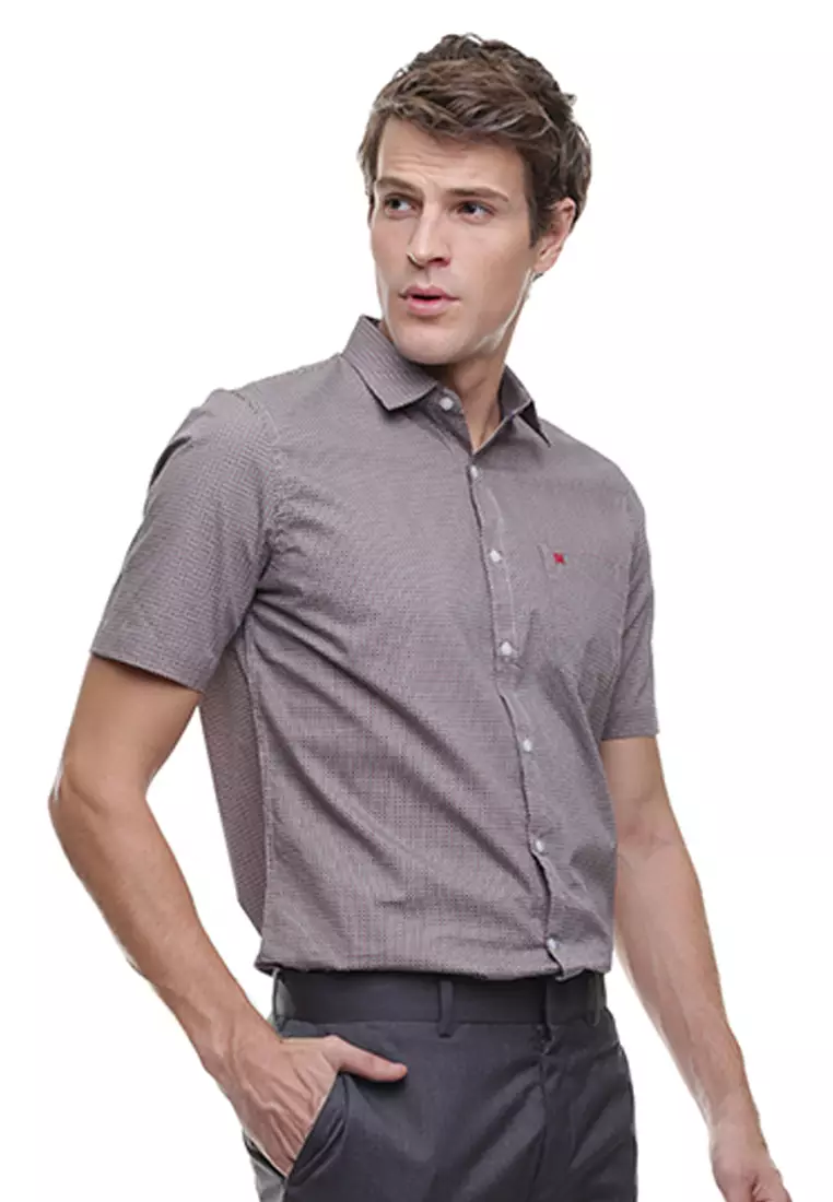 Johnwin - Slim Fit - kemeja Formal - Lengan Pendek - Abu