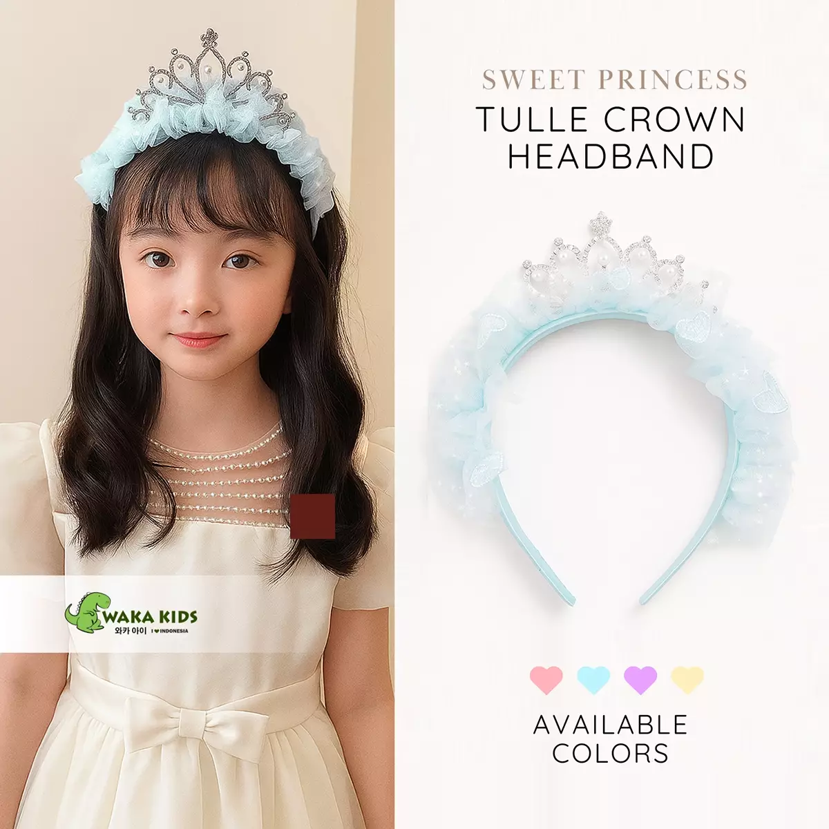 Wakakids Bando Princess Mahkota Anak Perempuan Renda Glitter Tulle Gaya Korea Venrz Biru