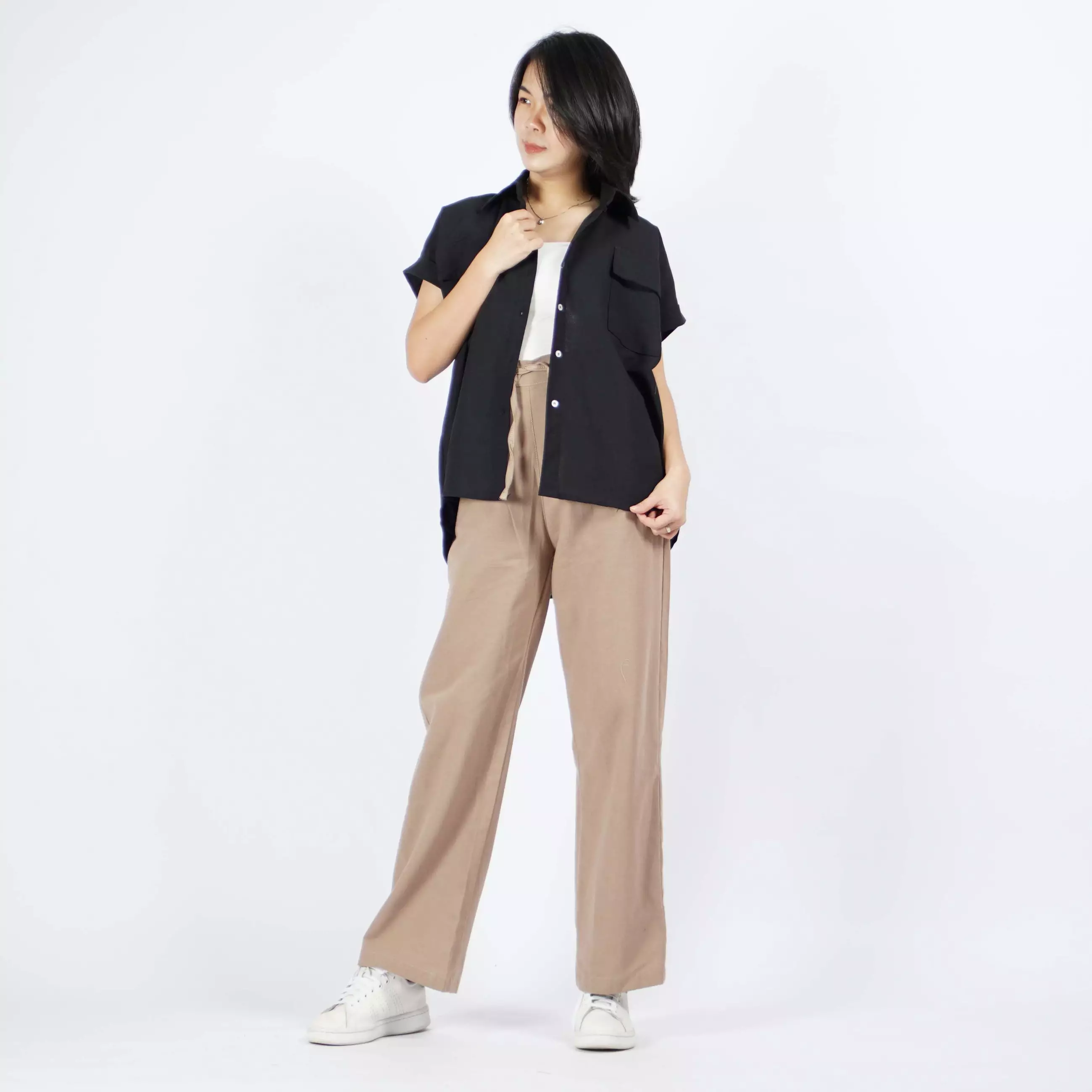  CARMEL Linen Shirt Kemeja Polos Wanita Katun Atasan Wanita - Hitam