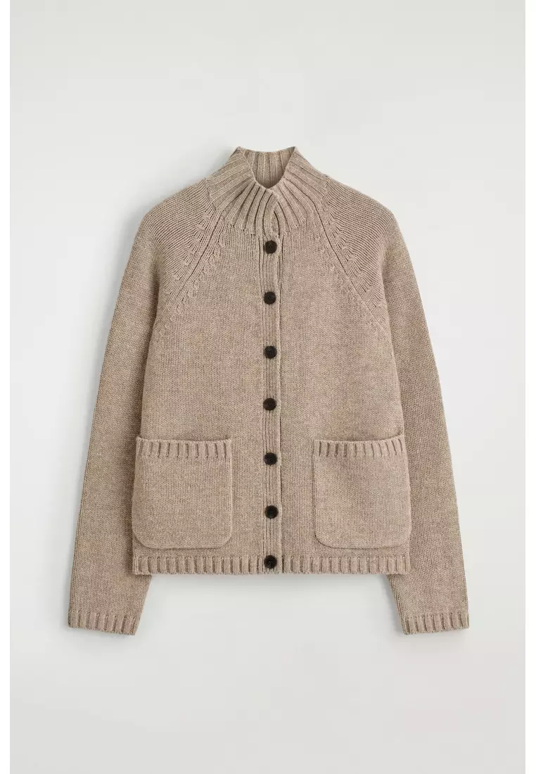 MERINO WOOL FUNNEL-NECK CARDIGAN