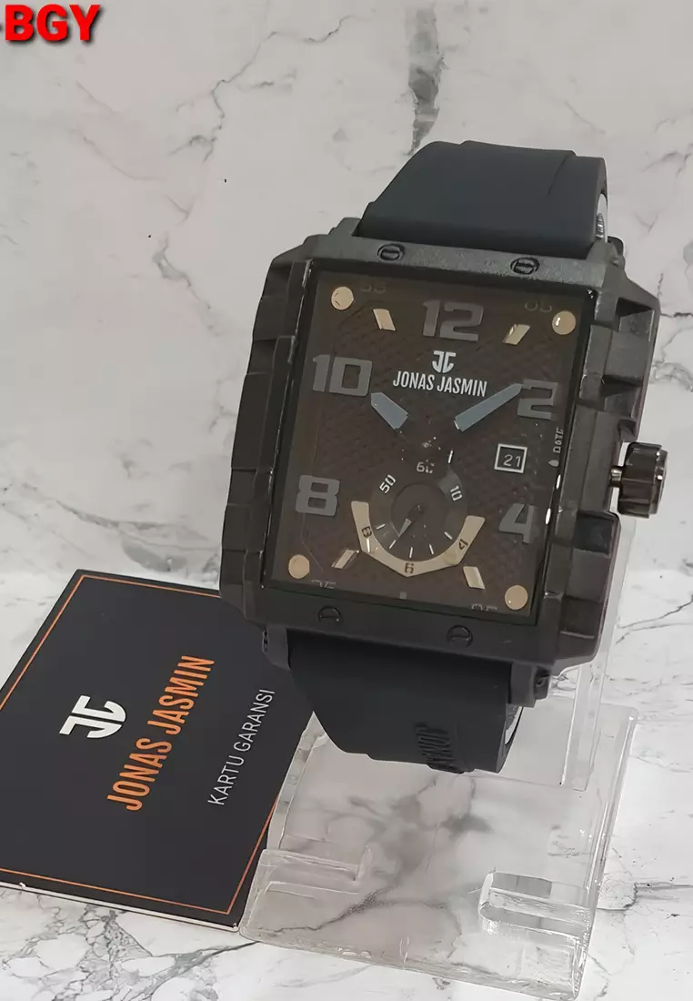 Jonas Jasmin - Jam Tangan Analog Pria - Black - Rubber Strap - JJ-5328M-A
