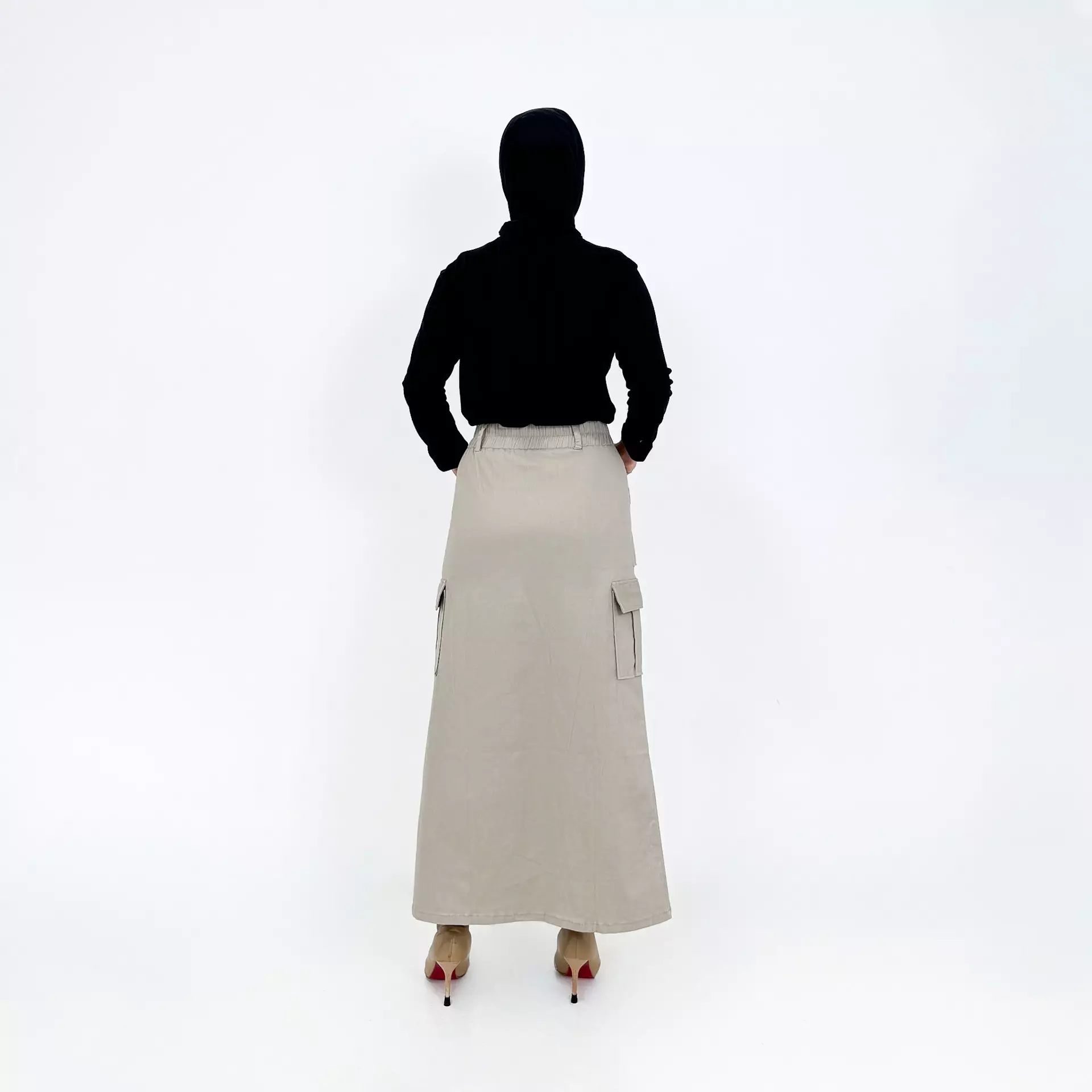 Rok Panjang Cargo Twill Keisha - KREM