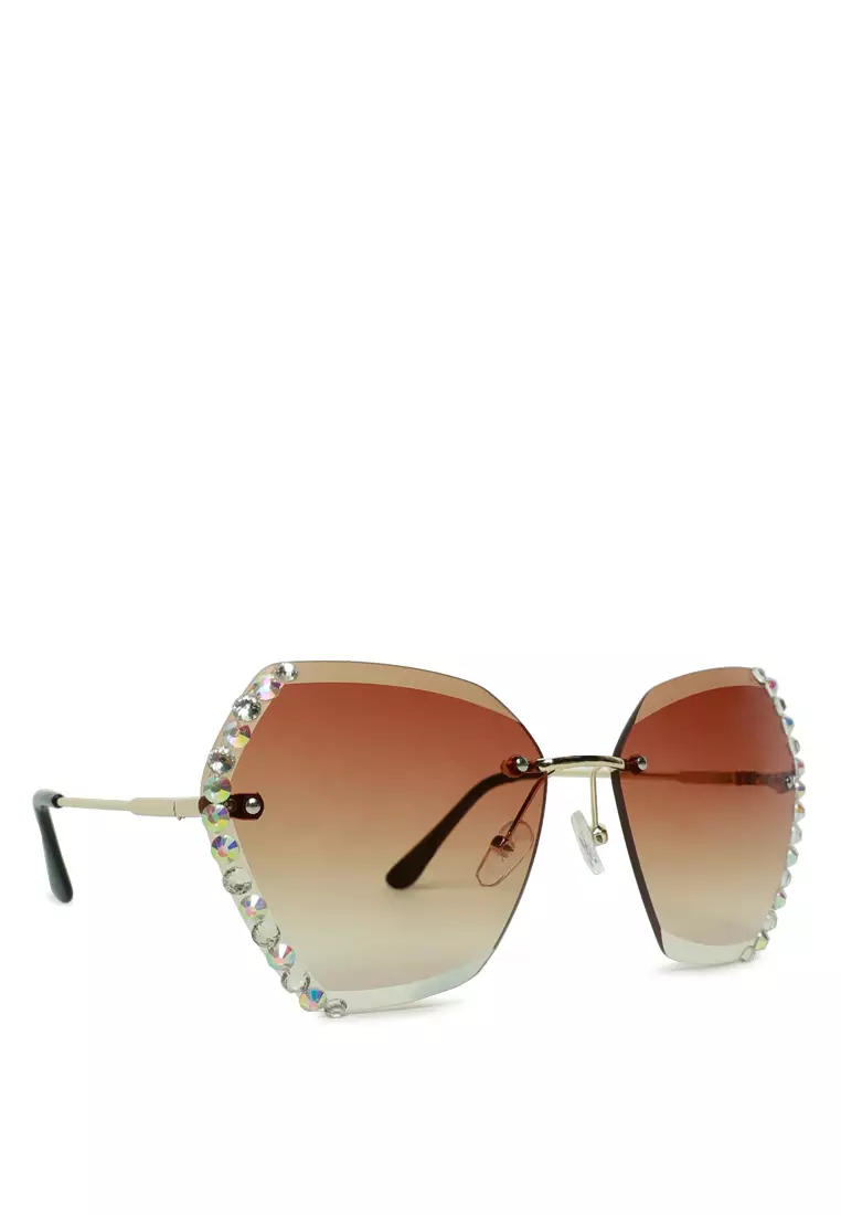 Embellished Butterfly Sunglasses In Brown