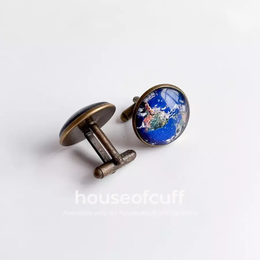 houseofcuff Cufflinks kancing manset kemeja peta dunia biru